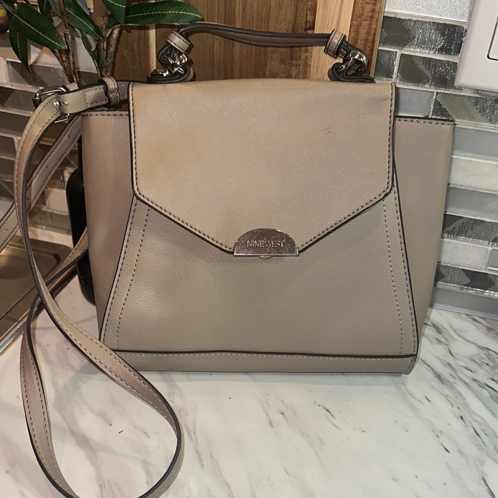 Nine West Taupe Structured Top-Handle Satchel